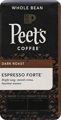 Peets Coffee Coffee Whole Bean Dark Roast Espresso Forte - 12 Oz