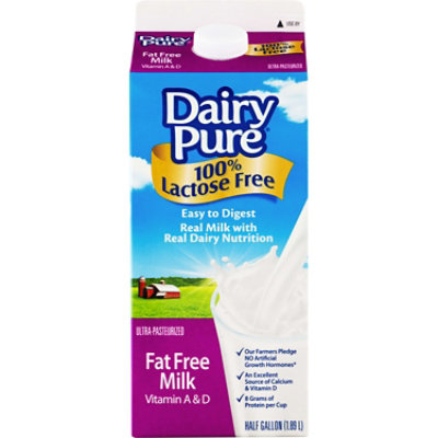 DairyPure Lactose Free Fat Free Milk Paper Carton - 0.5 Gallon - Image 1