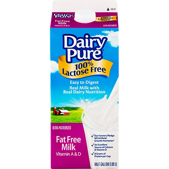 DairyPure Lactose Free Fat Free Milk Paper Carton - 0.5 Gallon