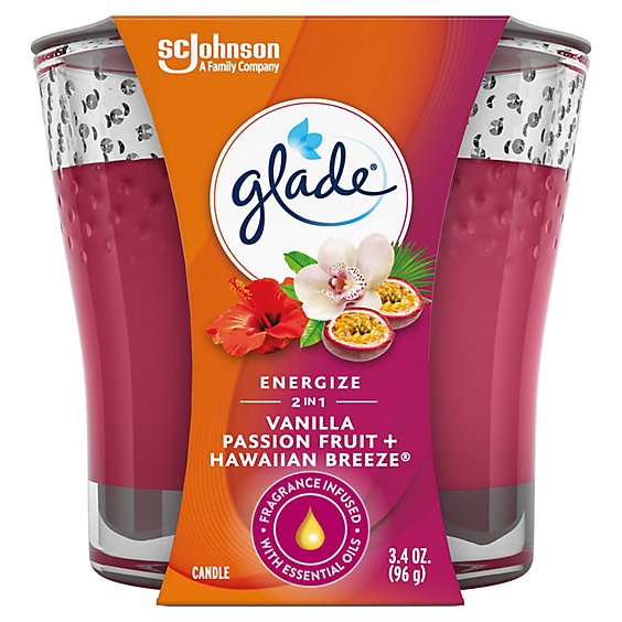 Glade Energize Vanilla Passion Fruit And Hawaiian Breeze 2 In 1 Scent 1 Wick Candle - 3.4 Oz