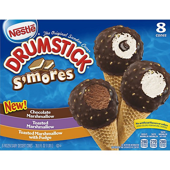 Drumstick Frozen Dairy Dessert Cones SMores 8 Count - 36.8 Fl. Oz.