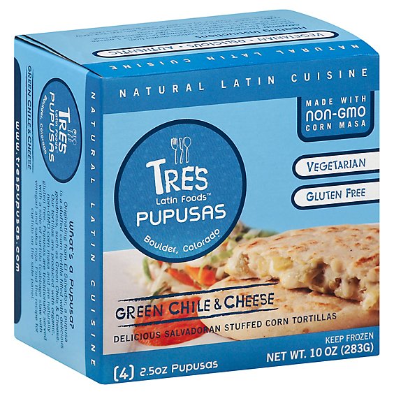 Tres Latin Foods Green Chile & Cheese Pupusas - 4-2.5 Oz