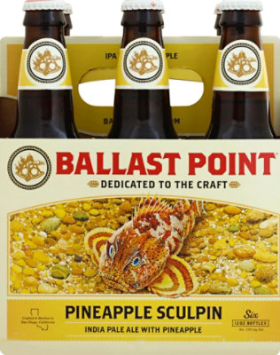 Ballast Point Sculpin Pineapple IPA Craft Beer Bottles 7.0% ABV - 6-12 Fl. Oz. - Image 2