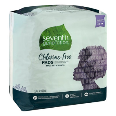 Seventh Generation Ultrathin Pads, Overnight with wings, Free & Clear  Chlorine Free, 14 count(package may vary)