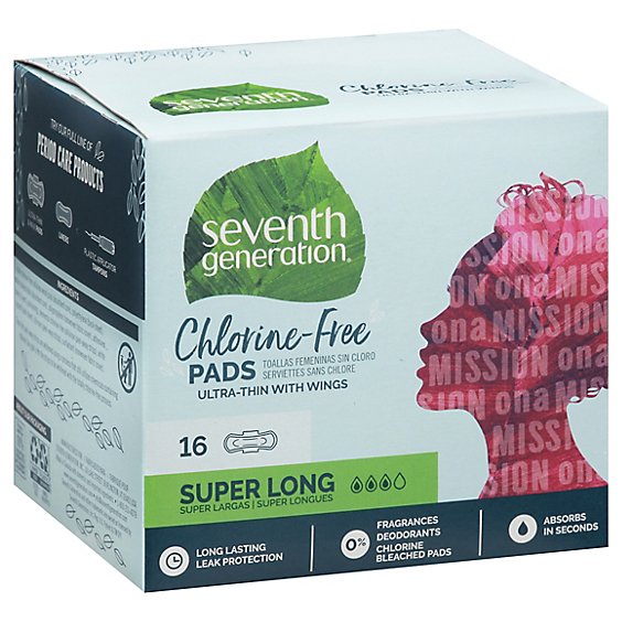 Seventh Generation Pads Free & Clear Ultra Thin With Wings Super Long Absorbency - 16 Count