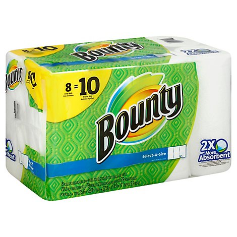Bounty Paper Towels Select-A-Size Large Rolls 2-Ply White Wrapper - 8 Roll