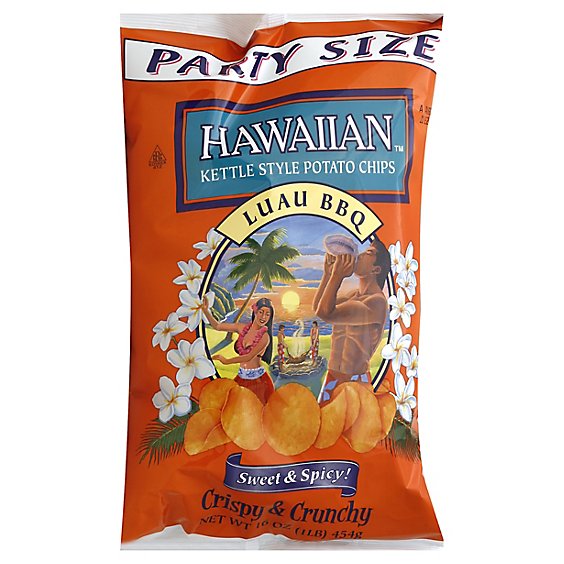 Hawaiian Potato Chips Kettle Style Luau BBQ Party Size - 16 Oz
