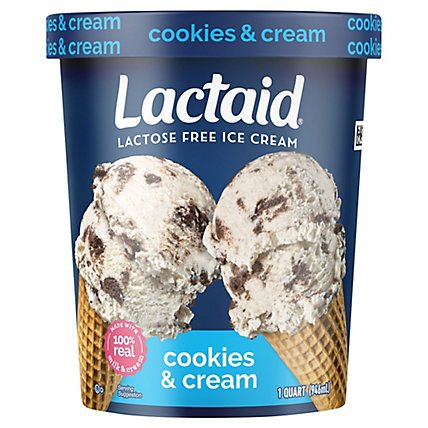 Lactaid Ice Cream Lactose Free Cookies & Cream - 1 Quart - Image 1