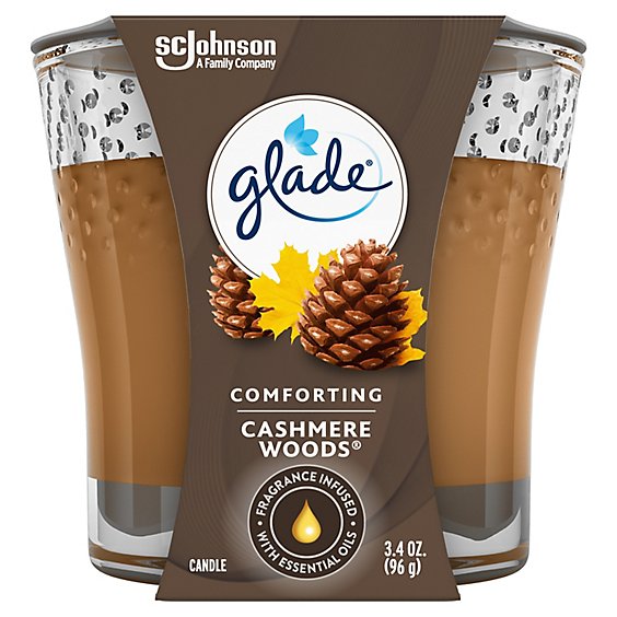 Glade Cashmere Woods Fragrance Infused With Essential Oils Lead Free 1 Wick Candle - 3.4 Oz