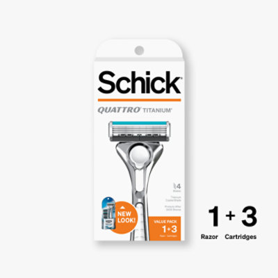 Schick Quattro Titanium Mens Razor With 1 Razor Handle and 3 Refills - Each - Image 1