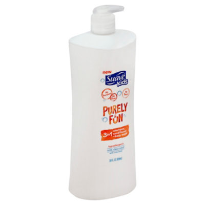 Suave Kids Purely Fun Shampoo + Conditioner + Body Wash 3 In 1 Mild Clean Scent - 28 Fl. Oz.