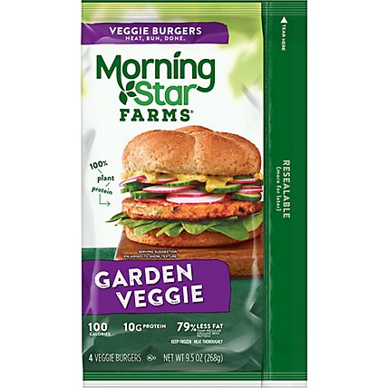 MorningStar Farms Veggie Burgers Plant Based Protein Garden Veggie 4 Count - 9.5 Oz - Image 2