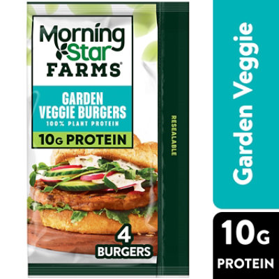 MorningStar Farms Veggie Burgers Plant Based Protein Garden Veggie 4 Count - 9.5 Oz - Image 1