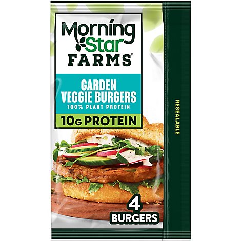 MorningStar Farms Veggie Burgers Plant Based Protein Garden Veggie 4 Count - 9.5 Oz