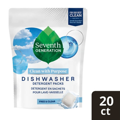 Seventh Generation Dishwasher Detergent Packs Powerful Clean Free & Clear - 20 Count