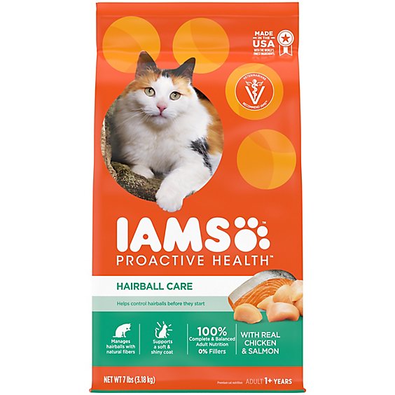 Iams Proactive Health Hairball Care with Chicken and Salmon Cat Kibble Adult Dry Cat Food - 7 Lbs
