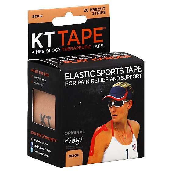 KT Tape Elastic Sports Tape For Pain Relief And Support Original Beige Strips - 14 Count
