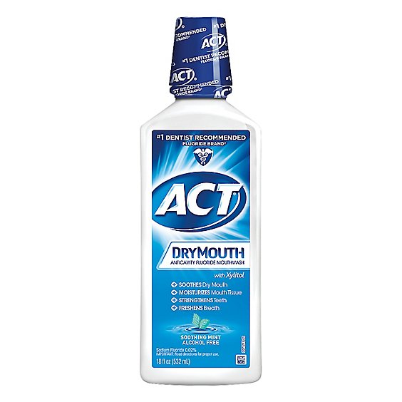 ACT Mouthwash Anticavity Fluoride Dry Mouth Soothing Mint - 18 Fl. Oz.