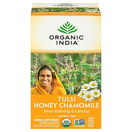 Organic India Tulsi Tea Organic Caffeine Free Honey Chamomile 18 Count - 1.08 Oz - Image 3
