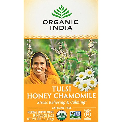 Organic India Tulsi Tea Organic Caffeine Free Honey Chamomile 18 Count - 1.08 Oz - Image 2