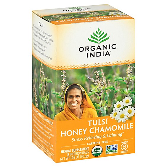 Organic India Tulsi Tea Organic Caffeine Free Honey Chamomile 18 Count - 1.08 Oz
