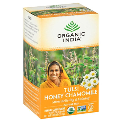 Organic India Tulsi Tea Organic Caffeine Free Honey Chamomile 18 Count - 1.08 Oz - Image 1
