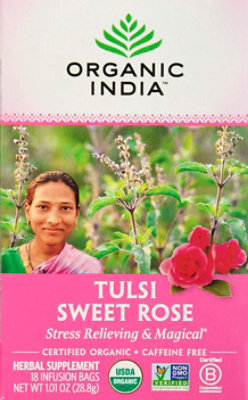 Organic India Tulsi Tea Organic Caffeine Free Sweet Rose 18 Count - 1.01 Oz - Image 2