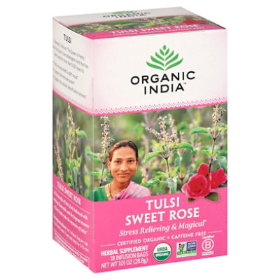Organic India Tulsi Tea Organic Caffeine Free Sweet Rose 18 Count - 1.01 Oz - Image 1