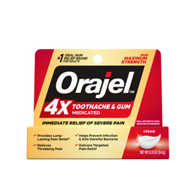 Orajel 4X For Severe Toothache Gum Pain Cream Tube - 0.33 Oz