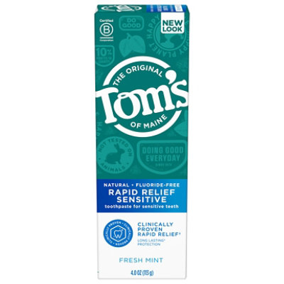 Toms of Maine Toothpaste Fluoride Free Rapid Relief Sensitive Fresh Mint - 4 Oz