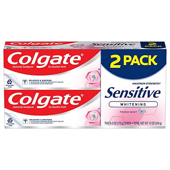 Colgate Sensitive Toothpaste Maximum Strength Whitening Fresh Mint Gel Value - 2-6 Oz