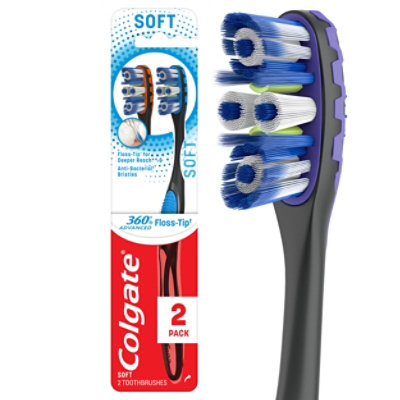 Colgate 360° Advanced Floss Tip Bristles Manual Toothbrush Soft - 2 Count - Image 1