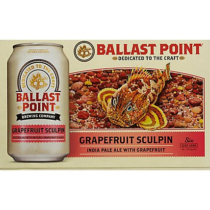 Ballast Point Sculpin Grapefruit IPA Craft Beer Cans 7.0% ABV - 6-12 Fl. Oz. - Image 3