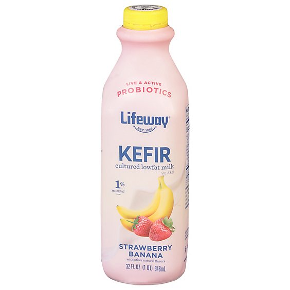 Lifeway Kefir Drink Cultured Milk Smoothie Probiotic Lowfat Strawberry-Banana - 32 Fl. Oz.
