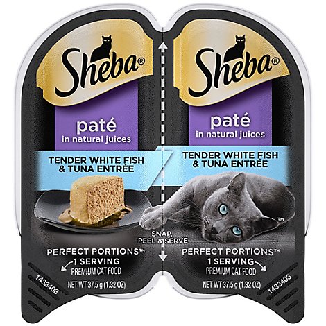 Sheba Perfect Portions Cat Food Premium Pate Tender Whitefish & Tuna Entree Tray - 2-1.3 Oz