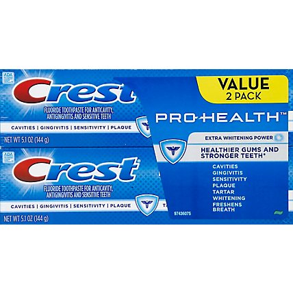 Crest Pro-Health Toothpaste Fluoride Anticavity Smooth Formula Whitening Power Extra - 2-5.1 Oz - Image 2