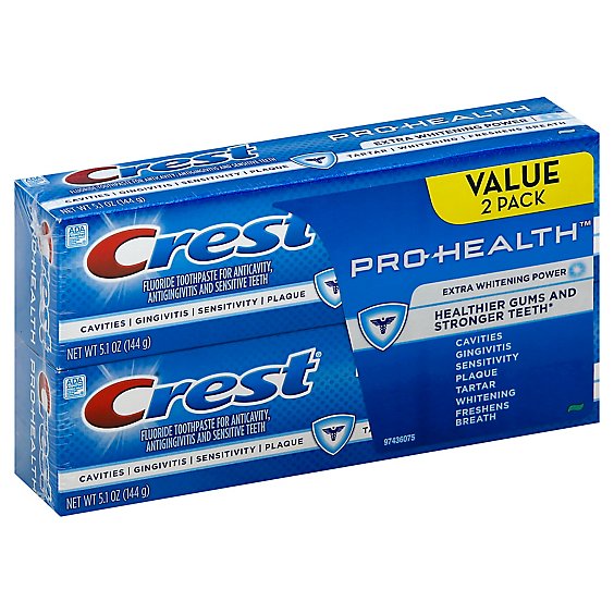 Crest Pro-Health Toothpaste Fluoride Anticavity Smooth Formula Whitening Power Extra - 2-5.1 Oz