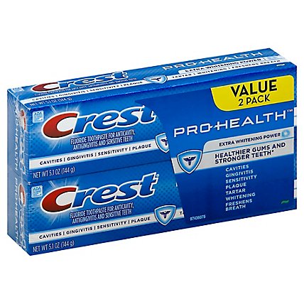 Crest Pro-Health Toothpaste Fluoride Anticavity Smooth Formula Whitening Power Extra - 2-5.1 Oz - Image 1