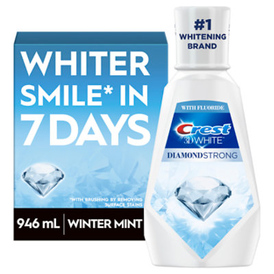 Crest 3D White Mouthwash Diamond Strong Alcohol Free With Fluoride Clean Mint - 32 Fl. Oz.