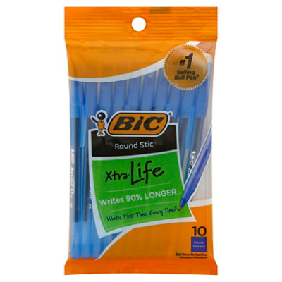 Bic Round Stic Xtra Life Blue Pens - 10 Count