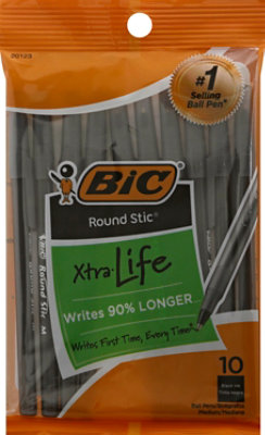 Bic Ball Pens Xtra-Life Round Stic Medium 1.0 mm Black Ink - 10 Count - Image 2