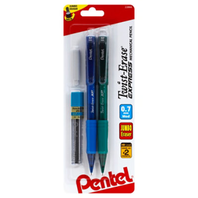 Pentel Twist-Erase Express Automatic Pencils With Jumbo Eraser 0.7 Mm Medium - 2 Count - Image 1