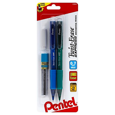 Pentel Twist-Erase Express Automatic Pencils With Jumbo Eraser 0.7 Mm Medium - 2 Count