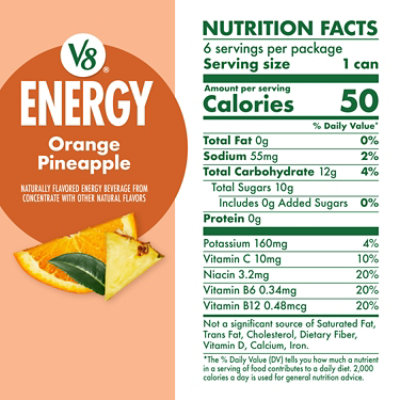 V8 +Energy Orange Pineapple Juice Energy Drink Multipack - 6 - 8 Fl. Oz. - Image 2