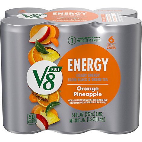 V8 V-Fusion +Energy Vegetable & Fruit Juice Orange Pineapple 6 Pack - 6-8 Fl. Oz.