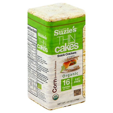 Suzies Crackers Puffed Cakes Thin Corn Quinoa & Sesame - 4.6 Oz