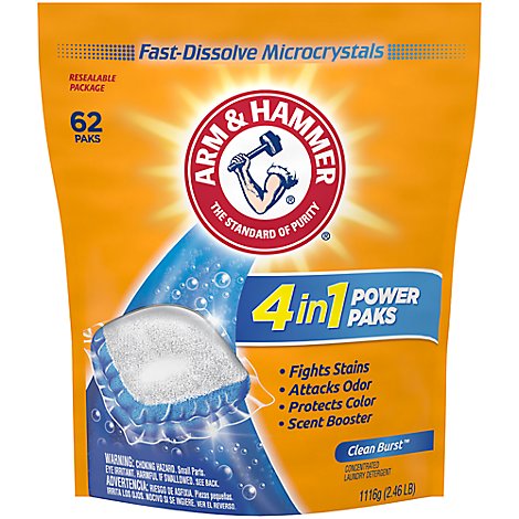  ARM & HAMMER Laundry Detergent Clean Burst Baking Soda Freshness Oxi 2 in 1 Pouch - 62 Count 