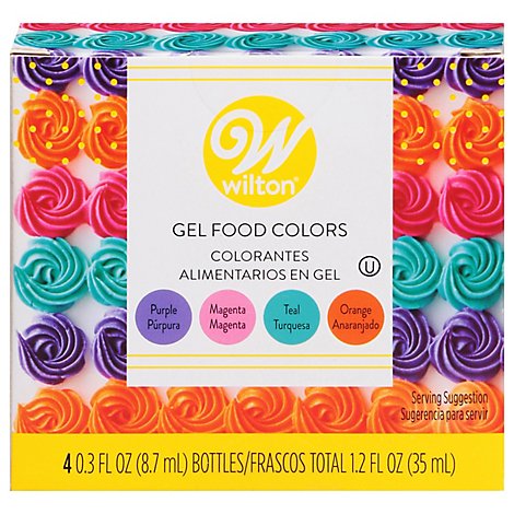 Wilton Food Colors Gel Magenta Orange Teal Purple 4 Count - 1.2 Fl. Oz.