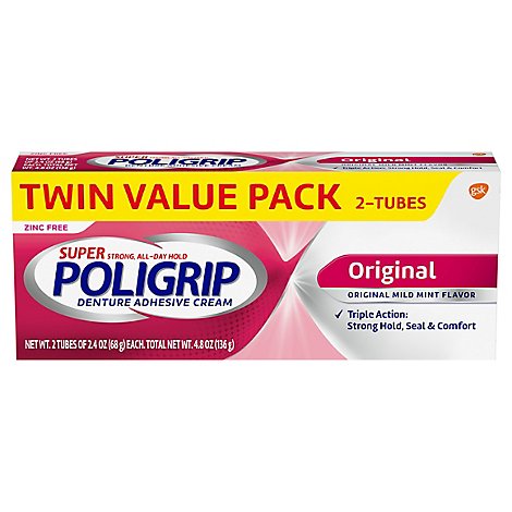 Super Poligrip Denture Adhesive Cream Original Twin Value Pack - 2-2.4 Oz