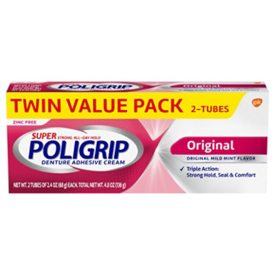 Super Poligrip Denture Adhesive Cream Original Twin Value Pack - 2-2.4 Oz